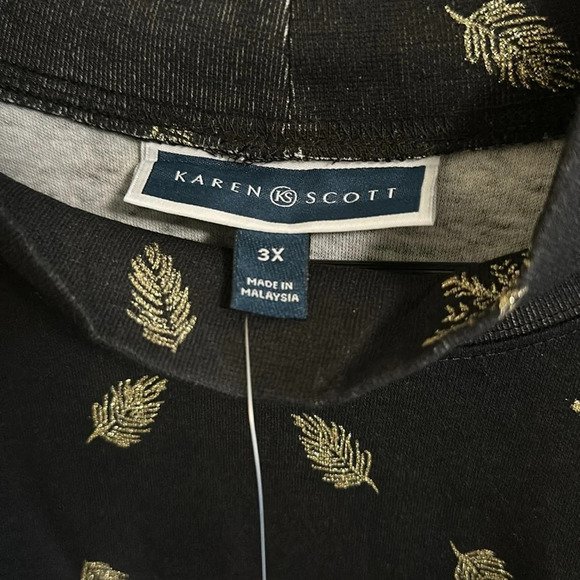 Karen Scott L/S NWT Black w/ Gold Glitter Leaves & Snowflakes❄️ all over Size:3X - Picture 4 of 4